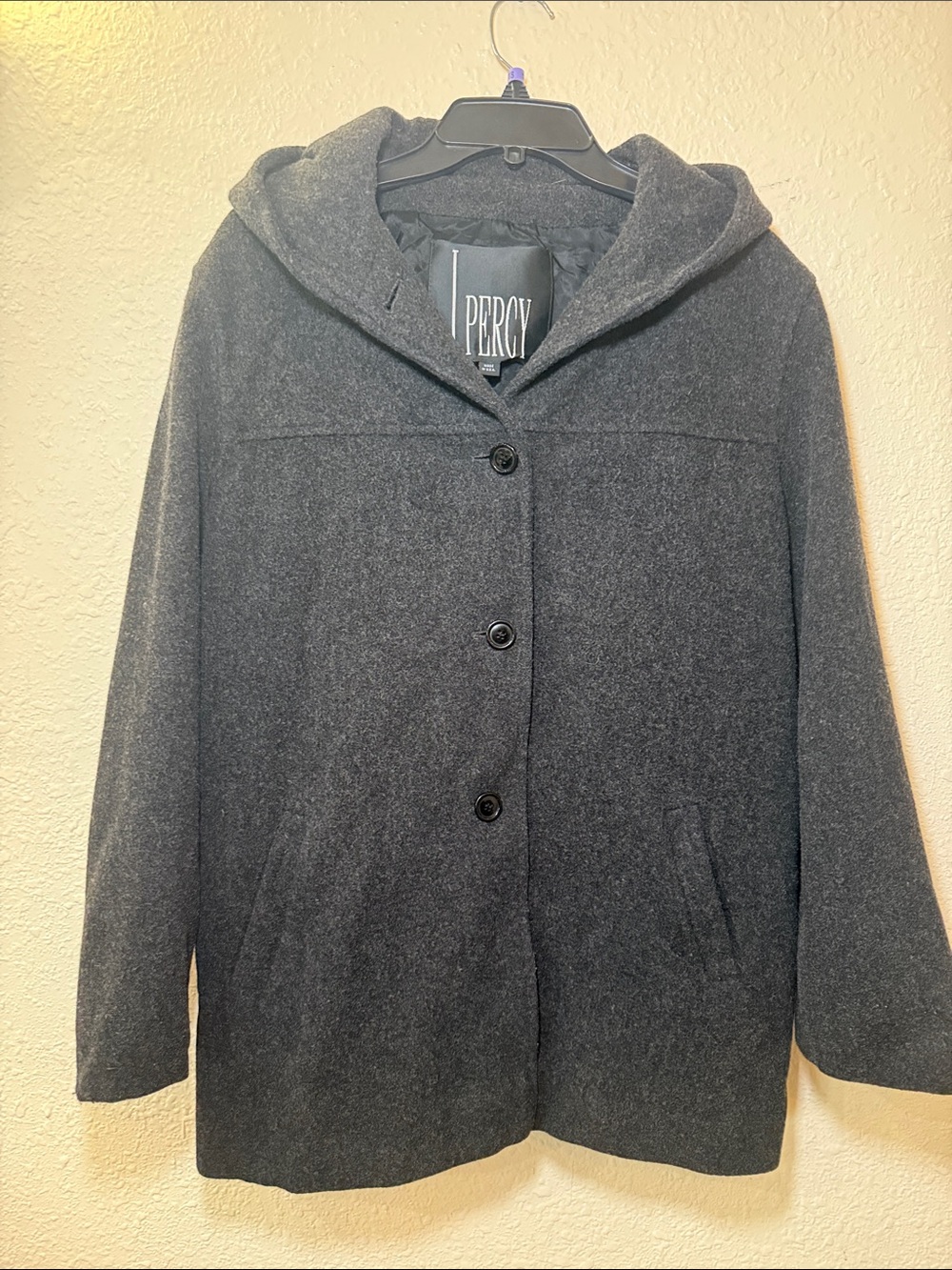 Women's Hooded Pea Coat in Charcoal